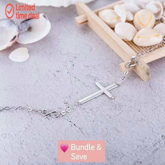 Sterling Silver Cross Infinity Heart Bracelet, 925, 21.5cm, Religious Gift - Picture 4 of 8